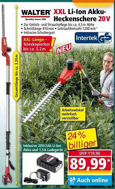 WALTER XXL Li-Ion Akku-Heckenschere 20V
