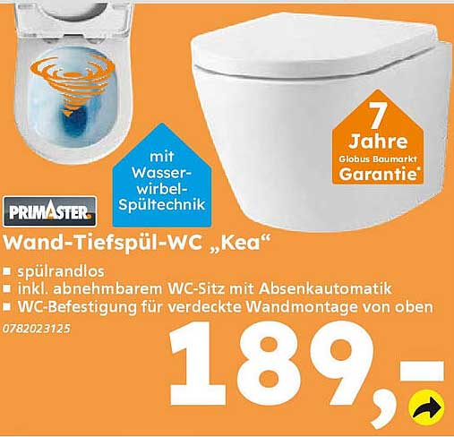Wand-Tiefspül-WC "Kea" mit Wasserwirbel-Spültechnik