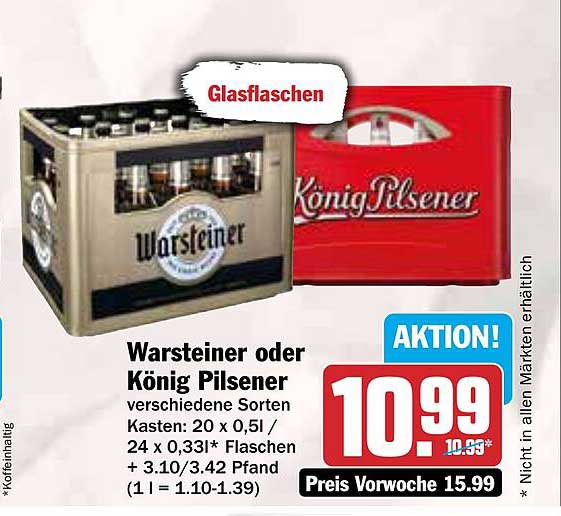 Warsteiner oder König Pilsener Kasten 20 x 0,5 l / 24 x 0,33 l
