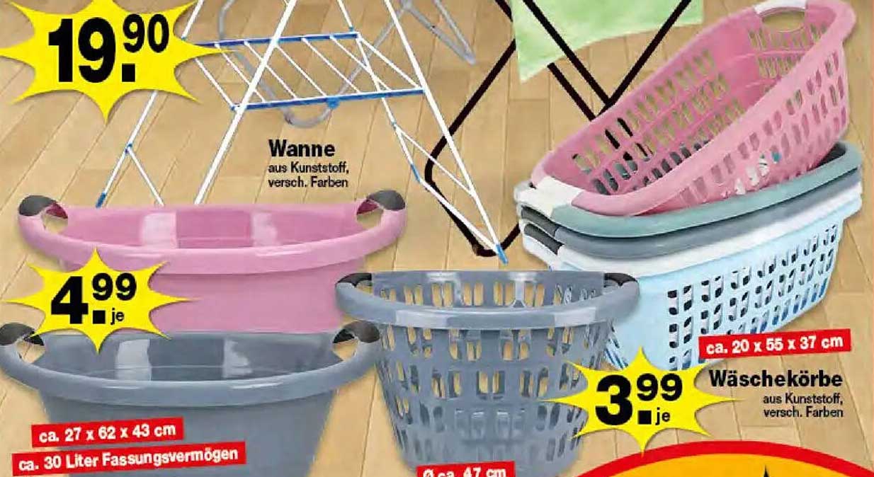 Wäschekörbe und Wannen aus Kunststoff, verschiedene Farben