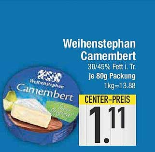 Weihenstephan Camembert 30/45% Fett i. Tr. je 80g Packung