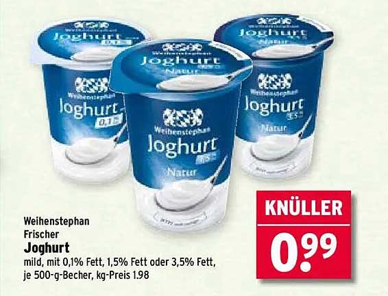 Weihenstephan Frischer Joghurt 500 g – in drei fettarmen Varianten