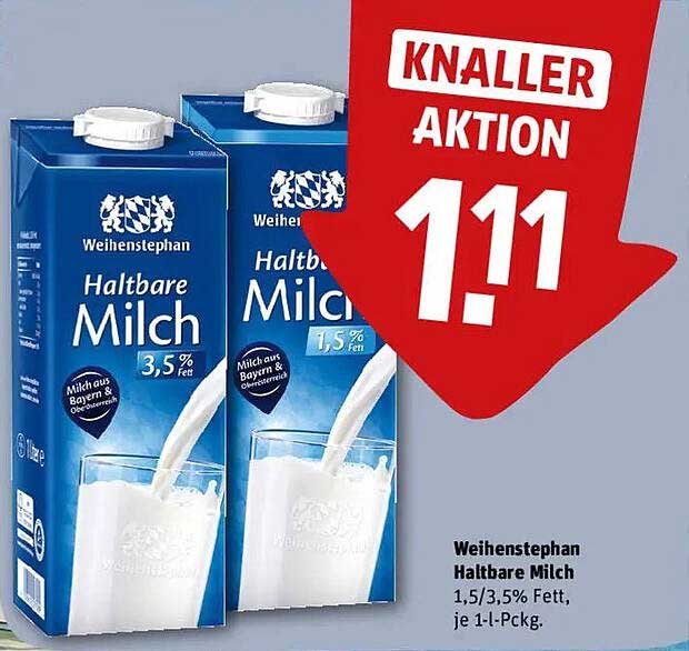 Weihenstephan Haltbare Milch 1,5/3,5% Fett, je 1-L-Pack