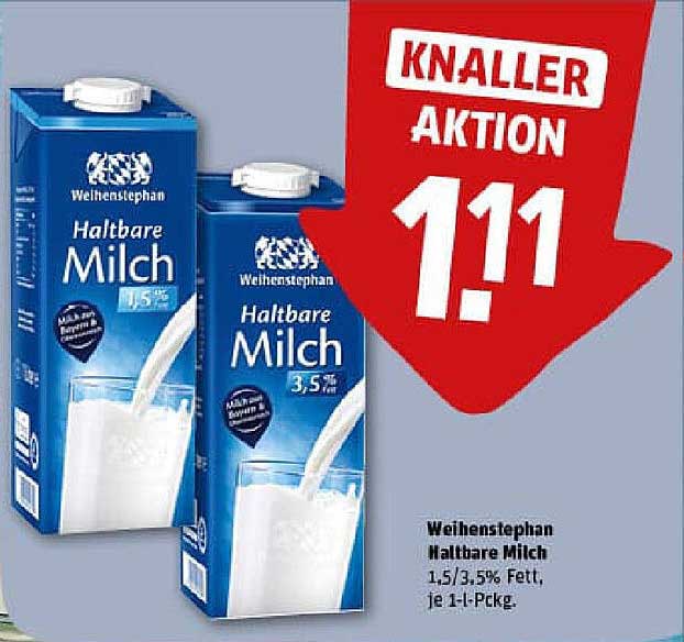 Weihenstephan Haltbare Milch 1,5%/3,5% Fett, je 1-L-Pack.