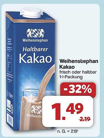 Weihenstephan Haltbarer Kakao 1-L-Packung