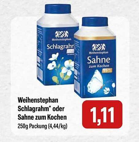 Weihenstephan Schlagrahm* oder Sahne zum Kochen 250g Packung
