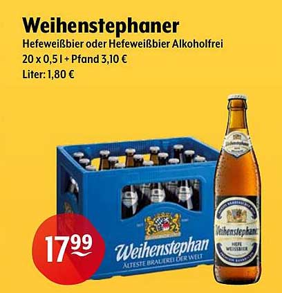 Weihenstephaner Hefeweißbier oder Hefeweißbier Alkoholfrei 20 x 0,5 l