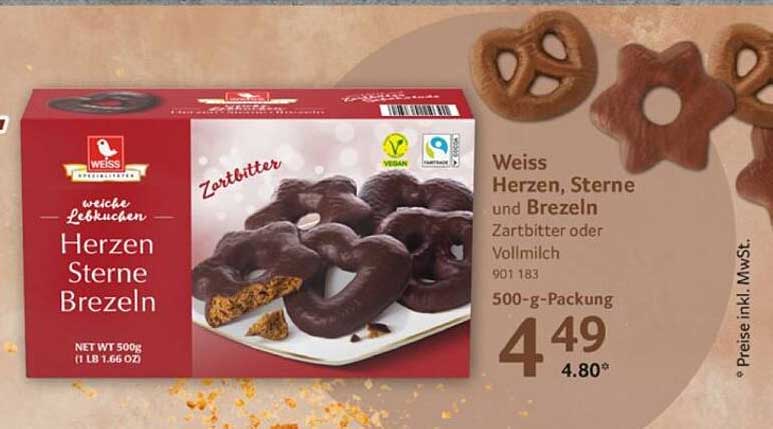 Weiss Herzen, Sterne und Brezeln – Zartbitter oder Vollmilch 500-g-Packung