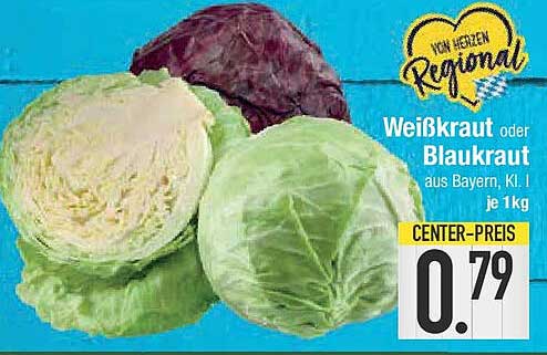 Weißkraut oder Blaukraut aus Bayern, Kl. I je 1 kg