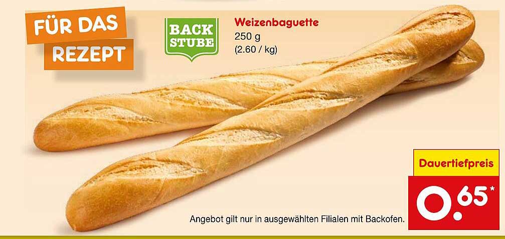 Weizenbaguette 250 g für nur 0,65 €