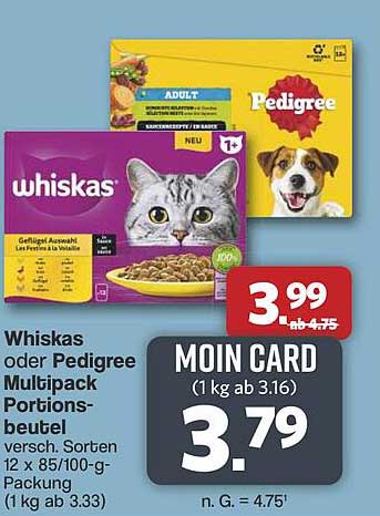 Whiskas oder Pedigree Multipack Portionsbeutel