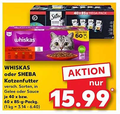WHISKAS oder SHEBA Katzenfutter - Verschiedene Sorten, in Gelee oder Sauce