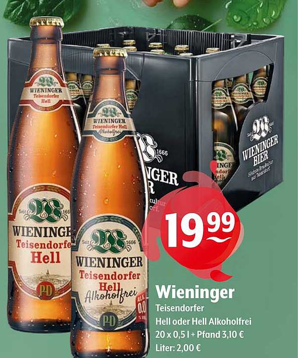 Wieninger Teisendorfer Hell oder Hell Alkoholfrei – 20 x 0,5 l