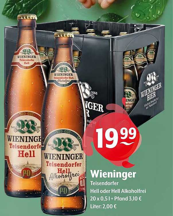 Wieninger Teisendorfer Hell oder Hell Alkoholfrei 20 x 0,5 l