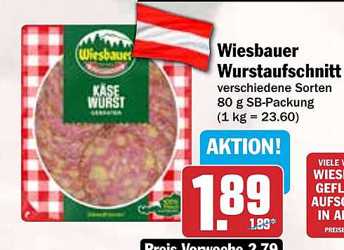 Wiesbauer Wurstaufschnitt verschiedene Sorten 80 g SB-Packung