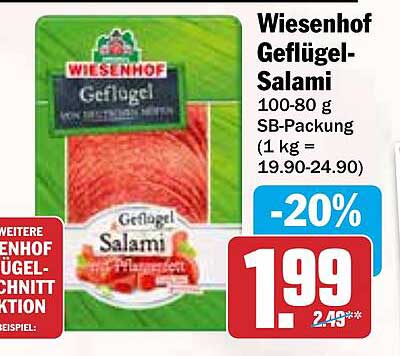 Wiesenhof Geflügel-Salami 100-80 g SB-Packung