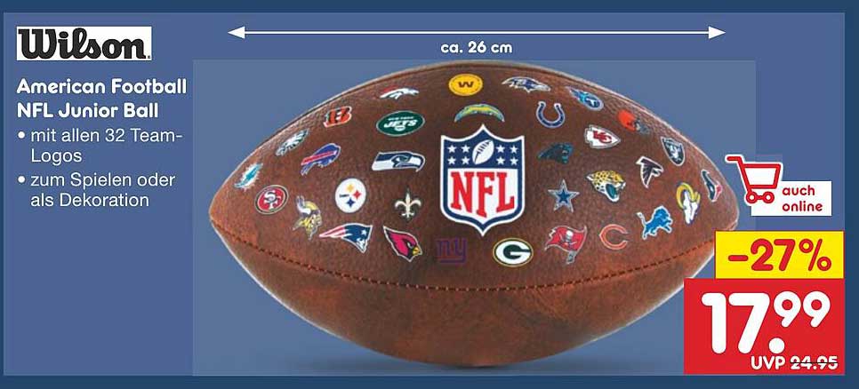 Wilson American Football NFL Junior Ball mit allen 32 Team-Logos