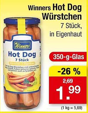 Winners Hot Dog Würstchen 7 Stück, in Eigenhaut
