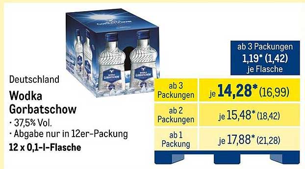 Wodka Gorbachow 12 x 0,1 l-Flasche