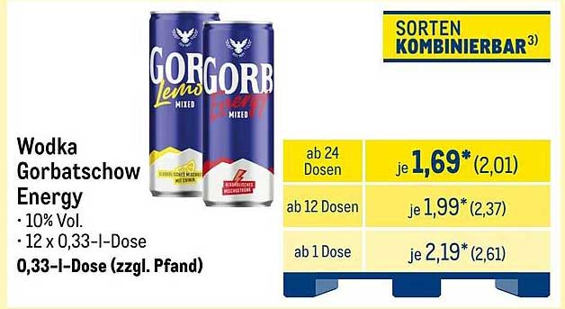 Wodka Gorbatchow Energy - 0,33-I-Dose (zzgl. Pfand)