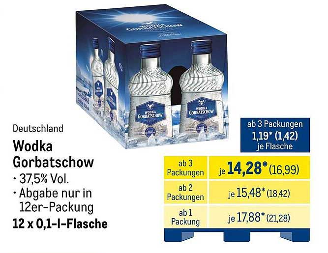 Wodka Gorbatschow 12 x 0,1 l-Flasche - 37,5% Vol.
