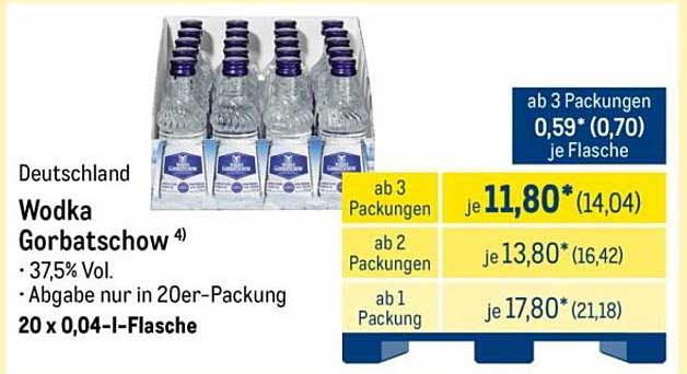 Wodka Gorbatschow 20 x 0,04-l-Flasche
