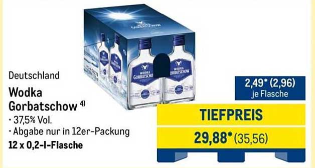 Wodka Gorbattschow 12 x 0,2 l – Tiefpreisaktion im METRO-Prospekt