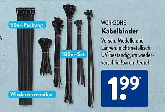 WORKZONE Kabelbinder 180er-Set und 50er-Packung