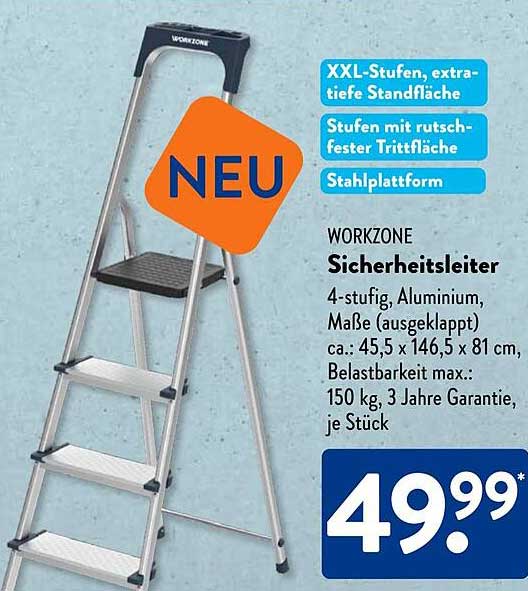 WORKZONE Sicherheitsleiter 4-stufig, Aluminium