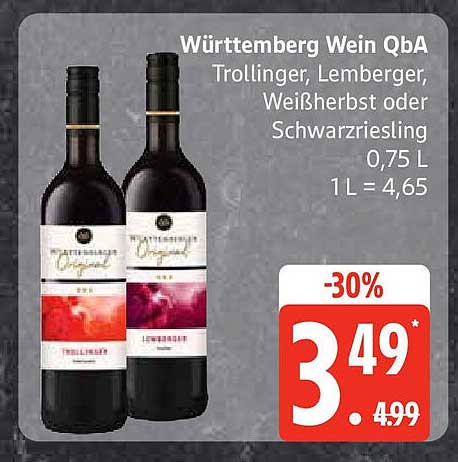 Württemberg Wein QbA Trollinger, Lemberger, Weißherbst oder Schwarzriesling 0,75 L