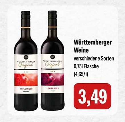 Württembergischer Wein - verschiedene Sorten 0,75l Flasche