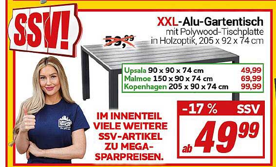 XXL-Alu-Gartentisch mit Polywood-Tischplatte in Holzoptik