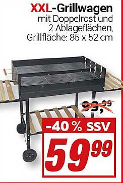 XXL-Grillwagen mit Doppelrost und 2 Ablageflächen, Grillfläche: 85 x 52 cm