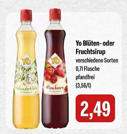 Yo Blüten- oder Fruchtsirup - verschiedene Sorten 0,7l Flasche pfandfrei