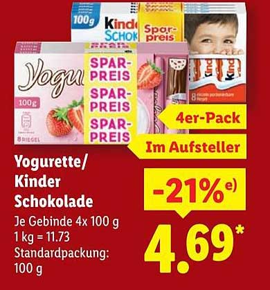 Yogurette/ Kinder Schokolade 4er-Pack im Aufsteller