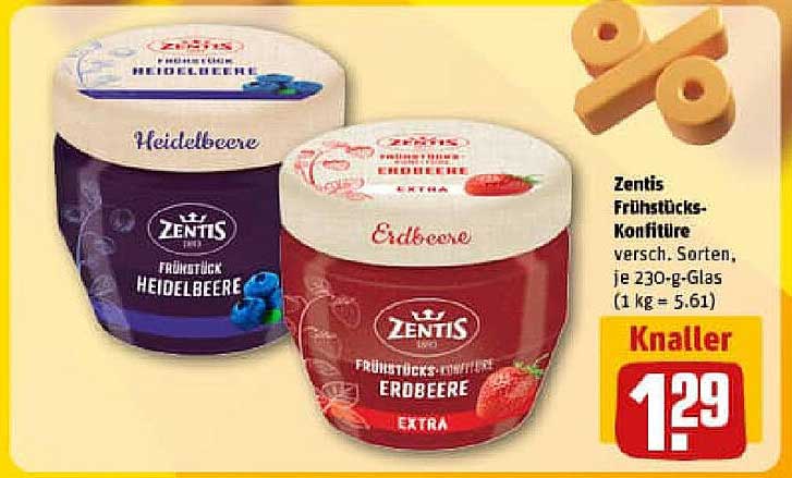 Zentis Frühstücks-Konfitüre Erdbeere und Heidelbeere, je 230-g-Glas