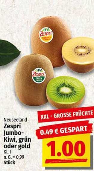 Zespri Jumbo-Kiwi, grün oder gold, nur 1,00 €