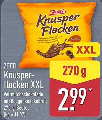 ZETTI Knusperflocken XXL - Vollmilchschokolade mit Roggenknäckebrot, 270-g-Beutel
