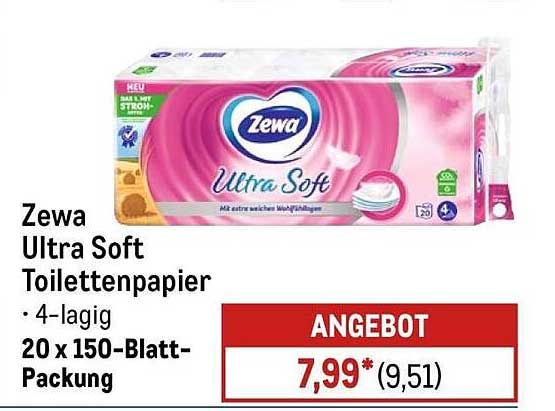 Zewa Ultra Soft Toilettenpapier 20 x 150-Blatt-Packung