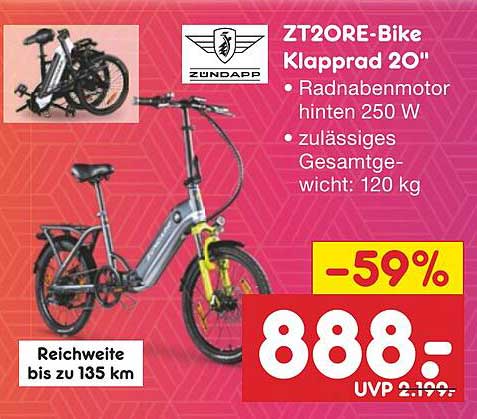 ZT20RE-Bike Klapprad 20" - Radnabenmotor hinten 250 W