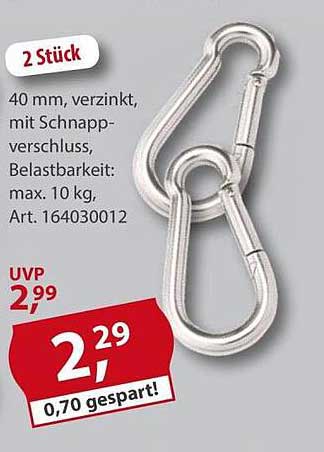 2 Stück verzinkte Karabinerhaken mit Schnappverschluss - max. 10 kg