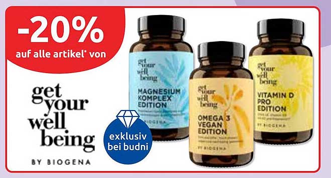 20% Rabatt auf alle Artikel von get your well being by Biogena