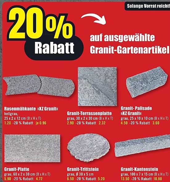 20% Rabatt auf ausgewählte Granit-Gartenartikel