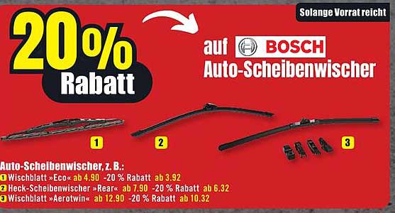 20% Rabatt auf BOSCH Auto-Scheibenwischer