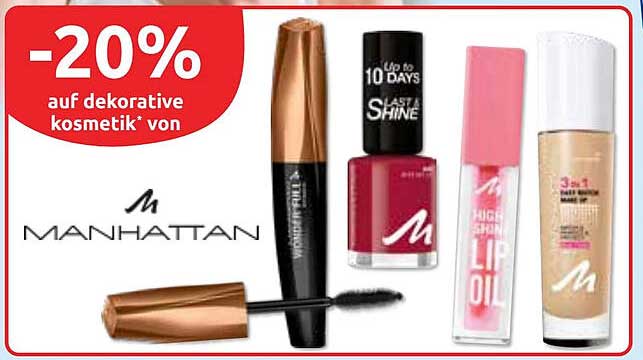 20% Rabatt auf dekorative Kosmetik von Manhattan
