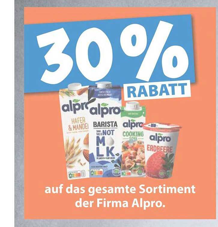 30% Rabatt auf das gesamte Sortiment der Firma Alpro