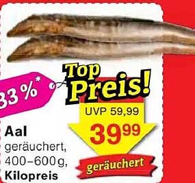 Aal geräuchert, 400-600g, Kilopreis