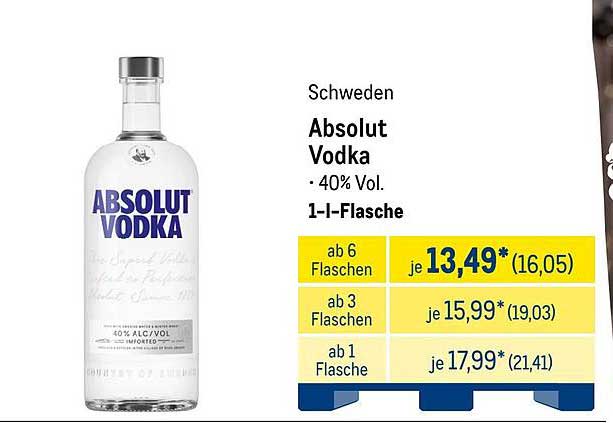 Absolut Vodka - 40% Vol. 1-l-Flasche