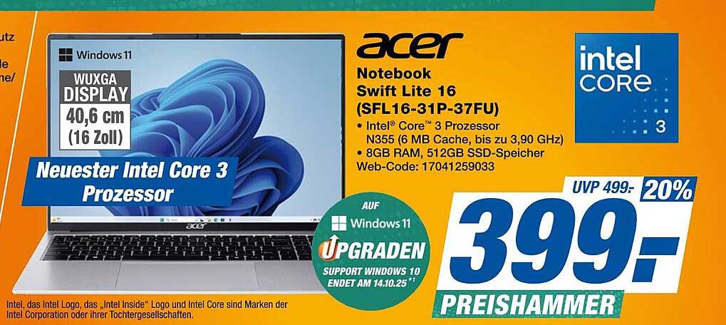 Acer Notebook Swift Lite 16 (SFL16-31P-37FU)