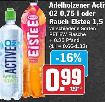 Adelholzer Active 02 0,75 l oder Rauch Eistee 1,5 l - verschiedene Sorten